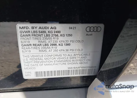 2021 Audi Q5 Premium Plus 45 Tfsi Quattro S Tronic from USA, damaged, VIN WA1BAAFY6M2094608